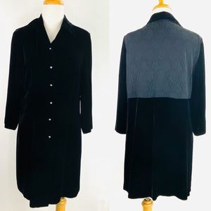 J Jill Black Velvet and Lace Back Silver Round Button Hardware Shirt Dress Sz M